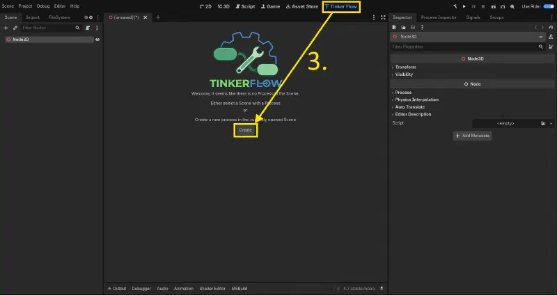 Create a new process from the welcome screen