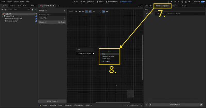 Add a Step from the right click menu